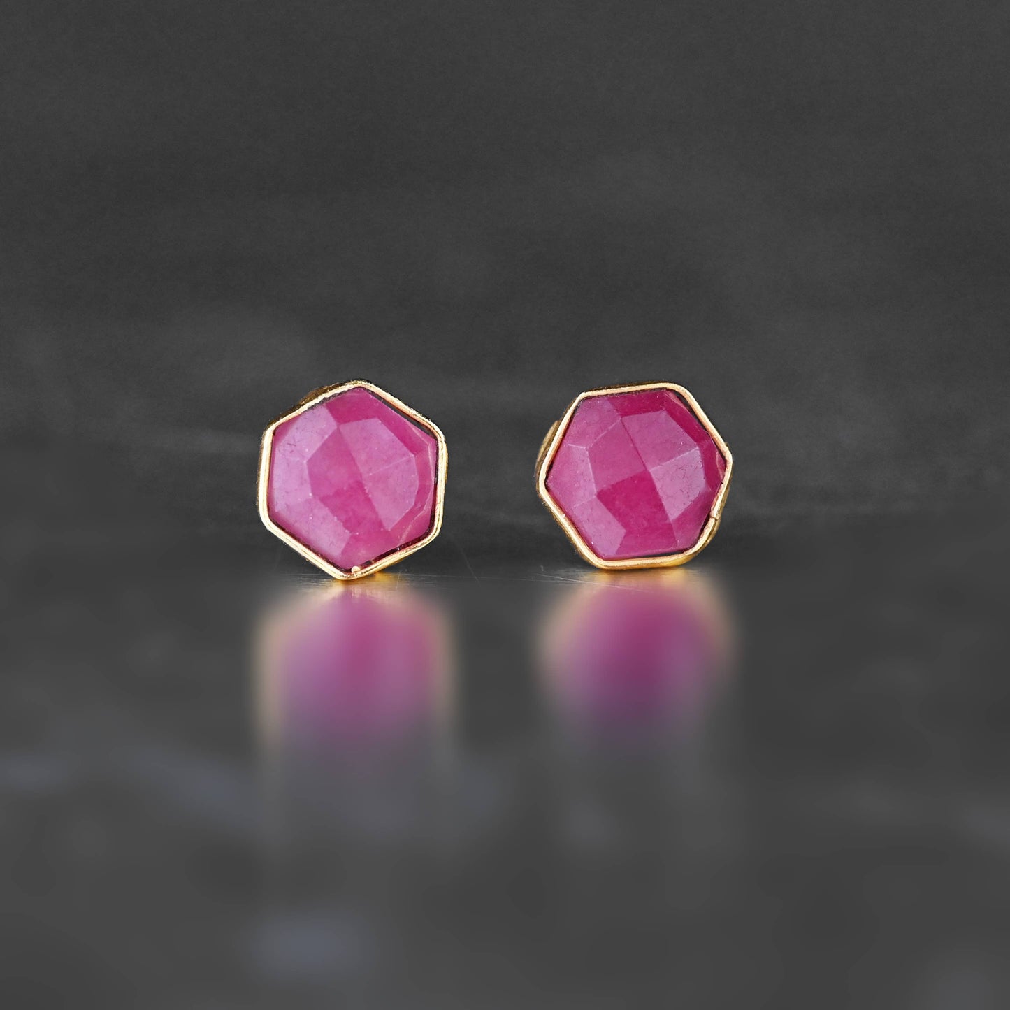 Semi Precious Hexagon Gemstone Stud Earrings (8mm gold)