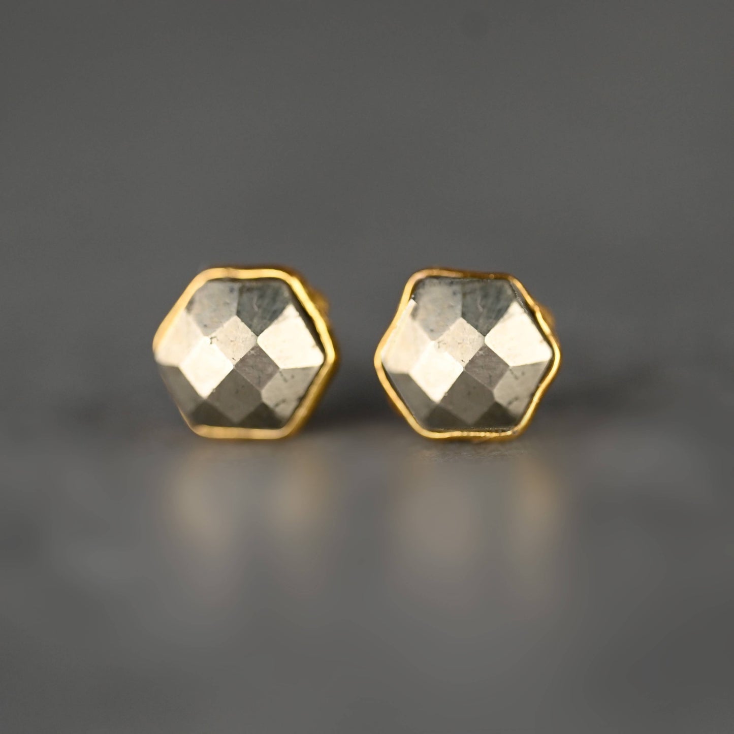 Semi Precious Hexagon Gemstone Stud Earrings (8mm gold)