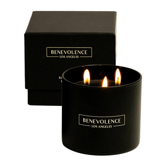 Santal Candle by Benevolence LA Candles | 14.5 oz| 3 Wick Natural Soy in Black Wax