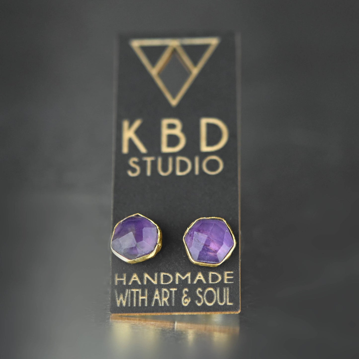 Semi Precious Hexagon Gemstone Stud Earrings (8mm gold)