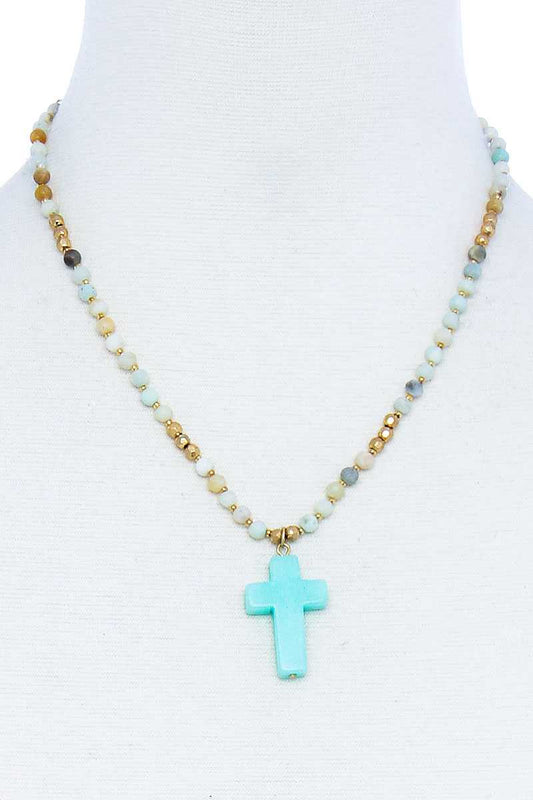 Beaded Cross Pendant Necklace