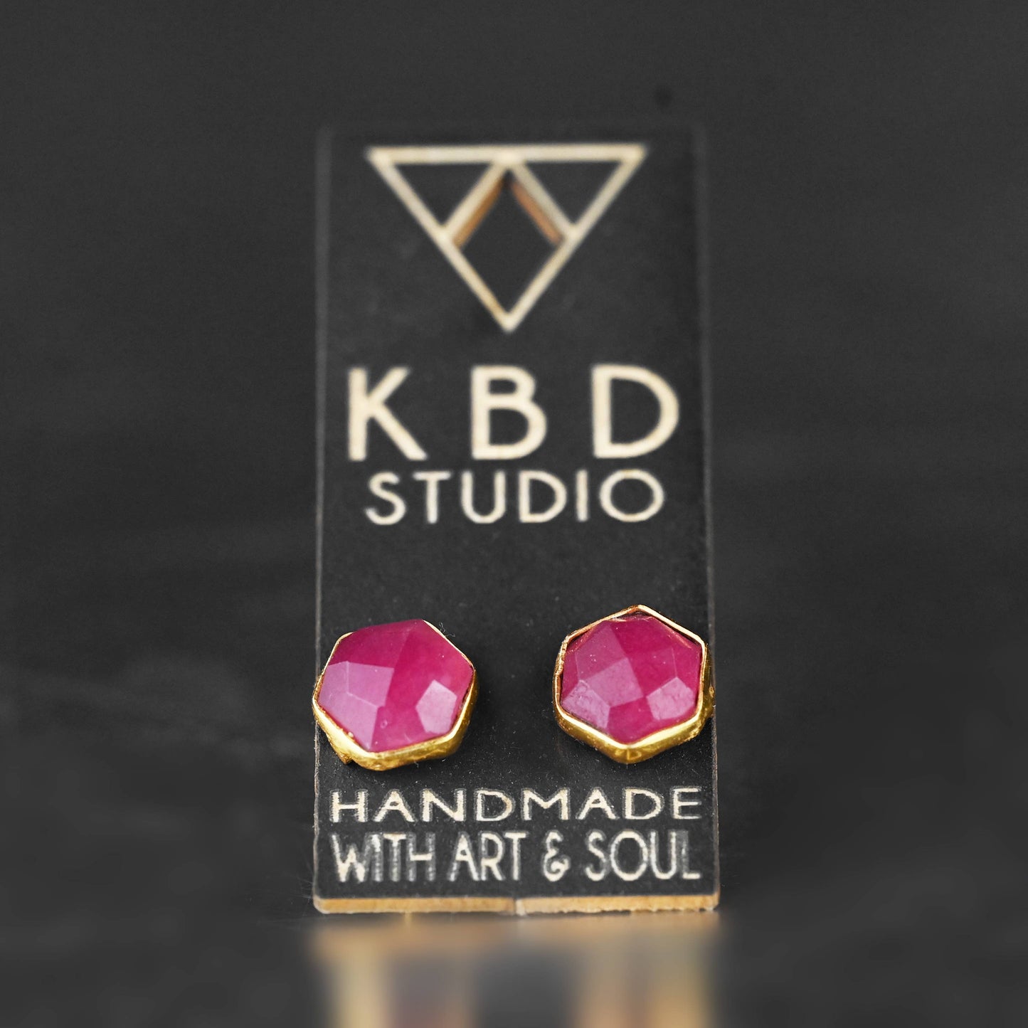 Semi Precious Hexagon Gemstone Stud Earrings (8mm gold)