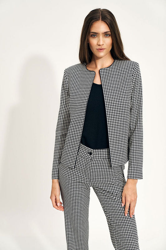 Cropped Houndstooth Suiting Jacket