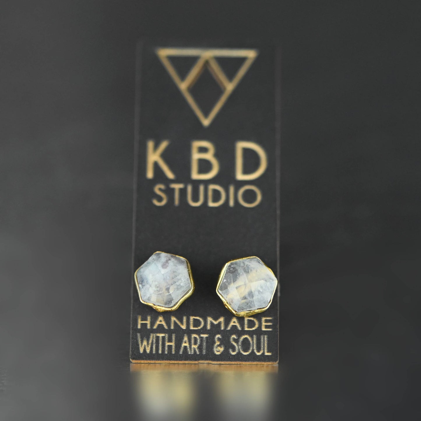 Semi Precious Hexagon Gemstone Stud Earrings (8mm gold)